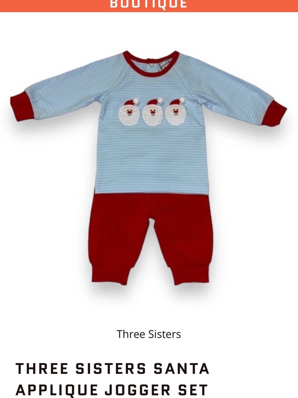 Three Sisters Light Blue & Red Santa Applique Jogger Pajama Set